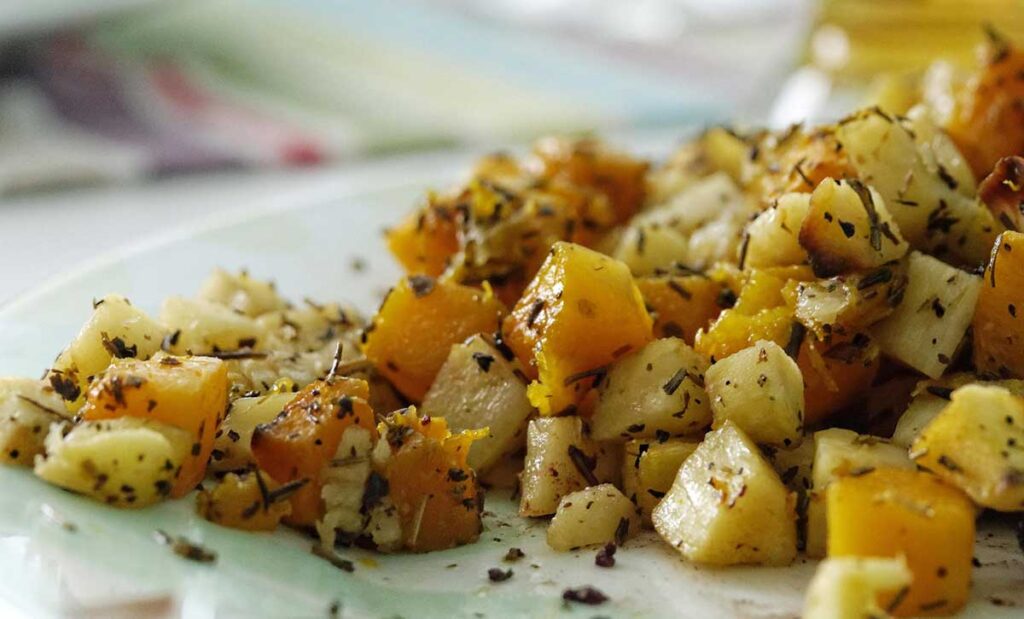 sweet potato hash with seasoning on a plate