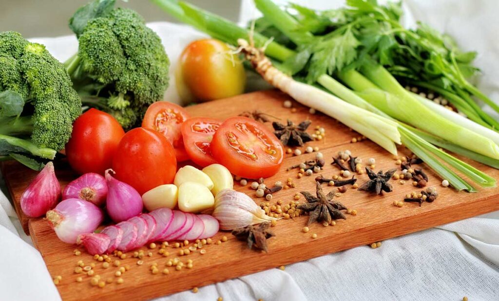 Vegetables on a cutting board.