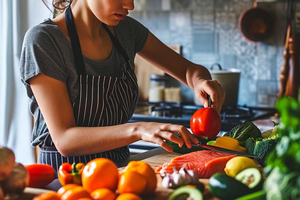 Young woman preparing a healthy meal.