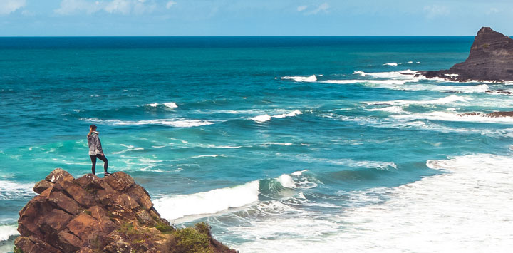 Woman enjoying ocean view.